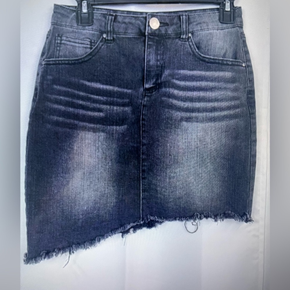 Refuge Womens Asymmetrical Raw Hem Denim Skirt Mini Charcoal Cotton Size S